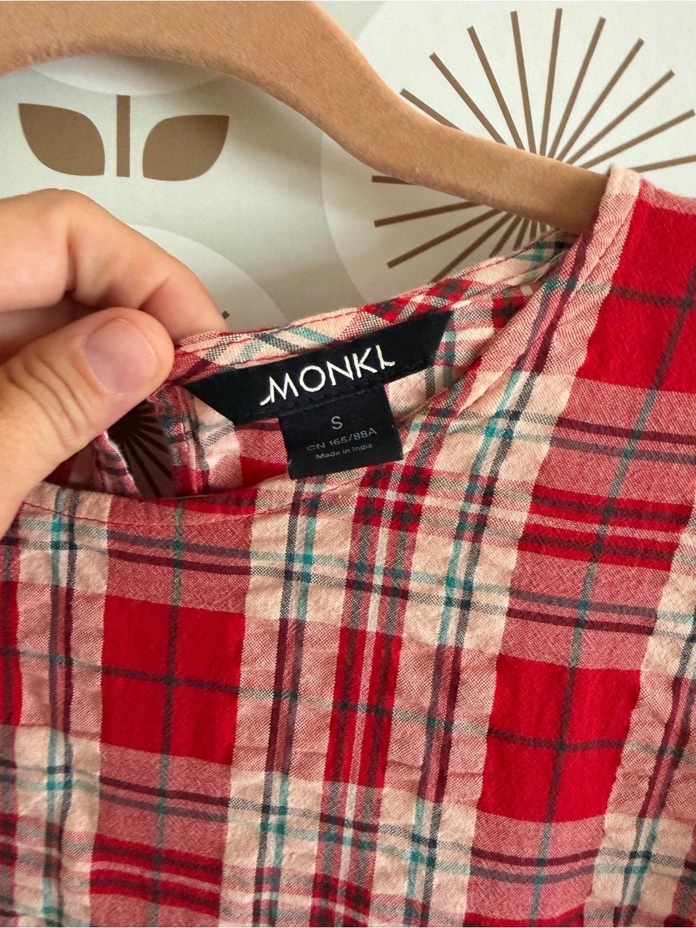 Monki Red and Cream Plaid Top - Picture 3 of 4